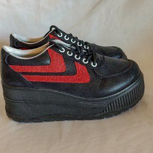 Weeboo Kitty Black and Red Glitter Platform Sneakers size 8